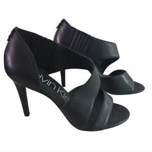 Calvin Klein | Niva Soft Black Leather D'Orsay Stappy Open Toe Stiletto Heels